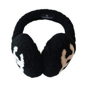 Chanel Shearling CC Earmuffs Black White